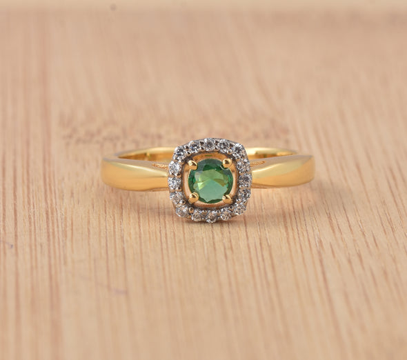 0.25 Ct Round Shape Emerald Halo Ring 925 Sterling Silver Gold Plated