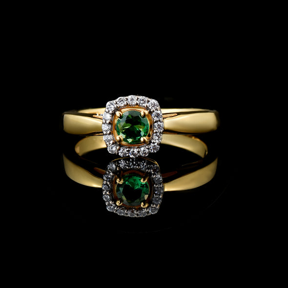 0.25 Ct Round Shape Emerald Halo Ring 925 Sterling Silver Gold Plated