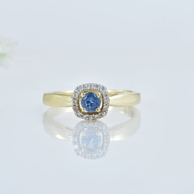 0.25 Ct Round Shape Tanzanite Halo Ring 925 Sterling Silver Gold Plated