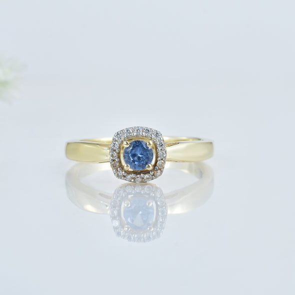 0.25 Ct Round Shape Tanzanite Halo Ring 925 Sterling Silver Gold Plated