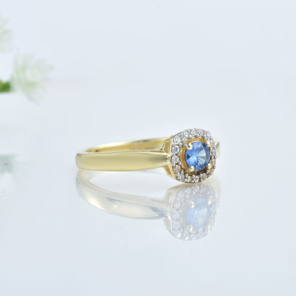 0.25 Ct Round Shape Tanzanite Halo Ring 925 Sterling Silver Gold Plated