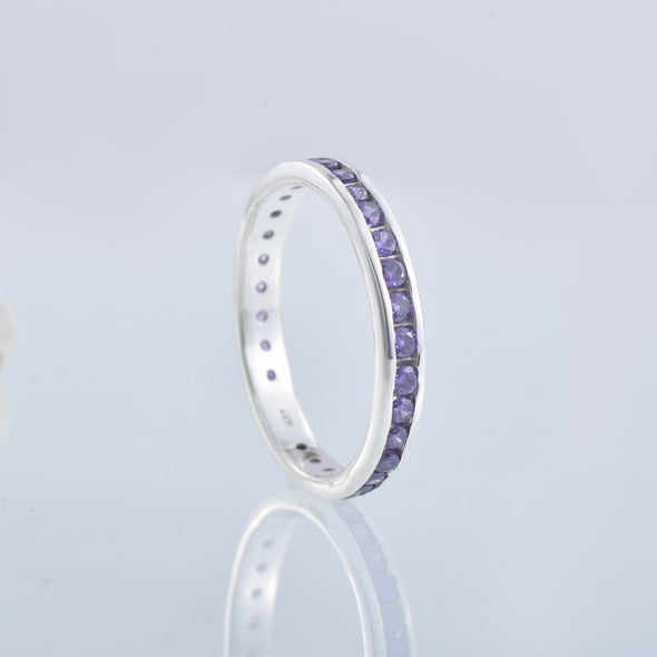 0.78 Ct Round Shape Amethyst Eternity Band Ring 925 Sterling Silver