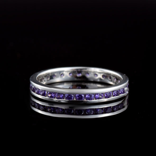 0.78 Ct Round Shape Amethyst Eternity Band Ring 925 Sterling Silver