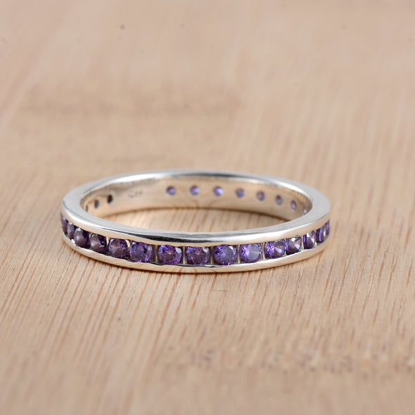 0.78 Ct Round Shape Amethyst Eternity Band Ring 925 Sterling Silver