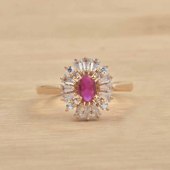 0.50 Ct Oval Ruby Halo Ring 925 Sterling Silver Yellow Plated