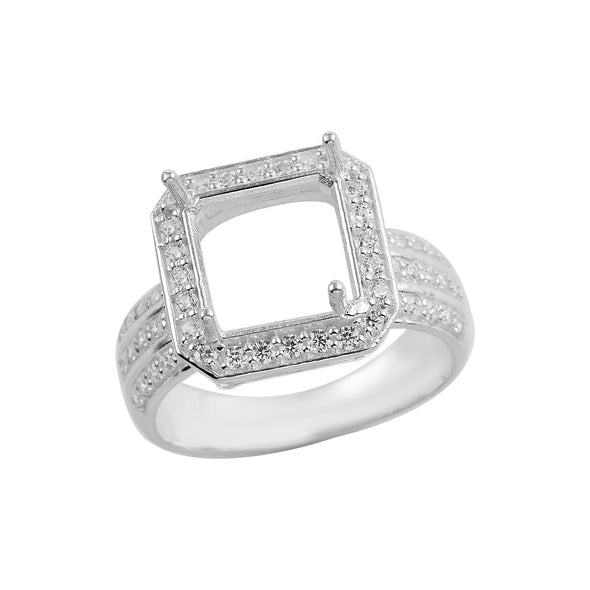 925 Sterling Silver 10MM Octagon Shape Semi Mount Ring