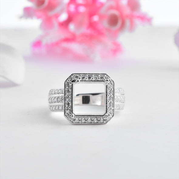 925 Sterling Silver 10MM Octagon Shape Semi Mount Ring