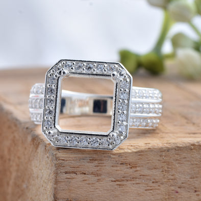 925 Sterling Silver 10MM Octagon Shape Semi Mount Ring