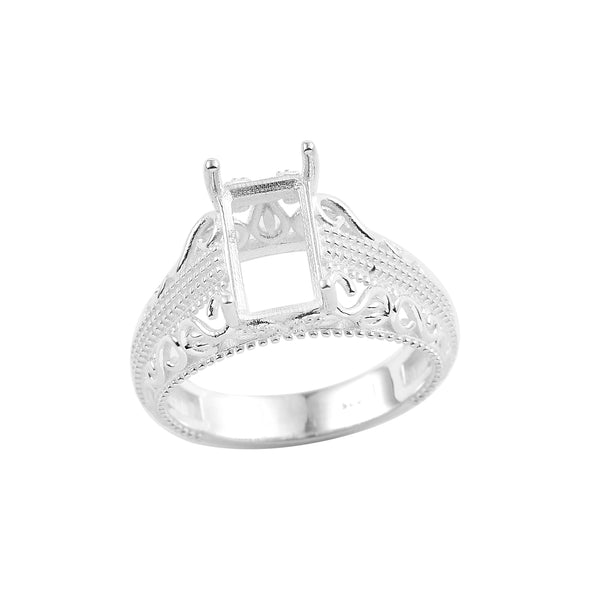 925 Sterling Silver 10x6MM Octagon Shape Semi Mount Ring