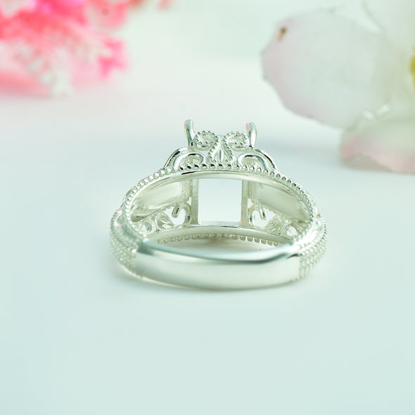 925 Sterling Silver 10x6MM Octagon Shape Semi Mount Ring
