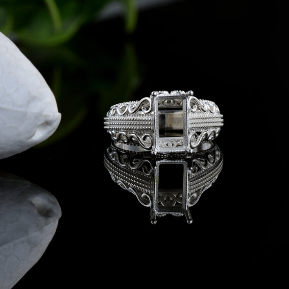 925 Sterling Silver 10x6MM Octagon Shape Semi Mount Ring