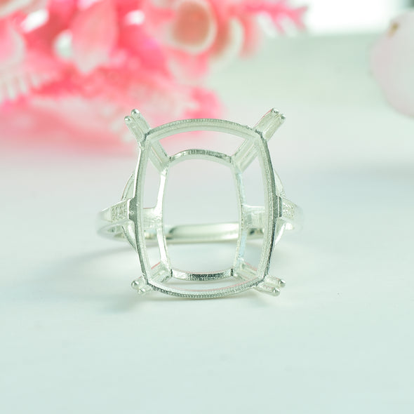 925 Sterling Silver 18x14MM Cushion Shape Semi Mount Ring