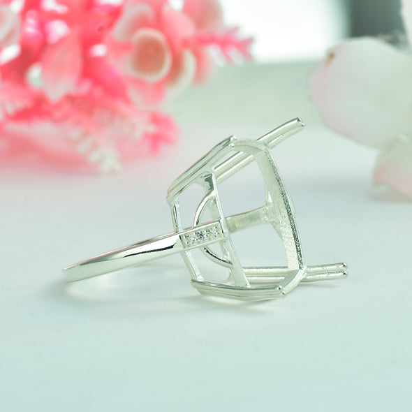 925 Sterling Silver 18x14MM Cushion Shape Semi Mount Ring