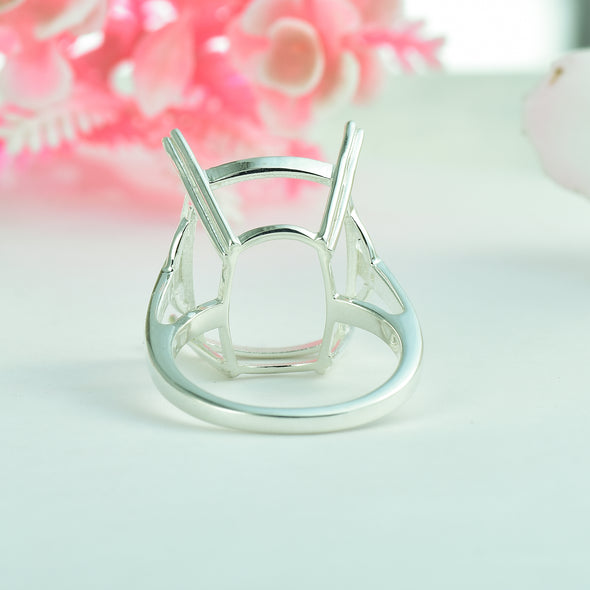 925 Sterling Silver 18x14MM Cushion Shape Semi Mount Ring