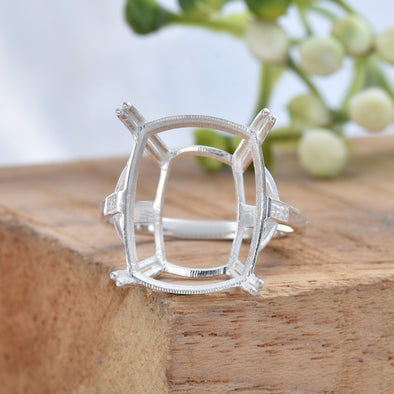 925 Sterling Silver 18x14MM Cushion Shape Semi Mount Ring