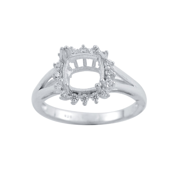 925 Sterling Silver 7MM Cushion Shape Semi Mount Ring