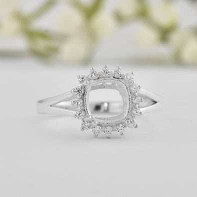 925 Sterling Silver 7MM Cushion Shape Semi Mount Ring