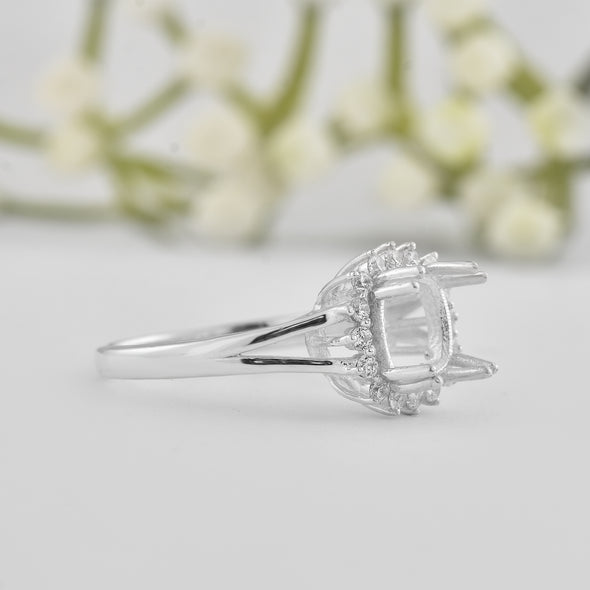 925 Sterling Silver 7MM Cushion Shape Semi Mount Ring