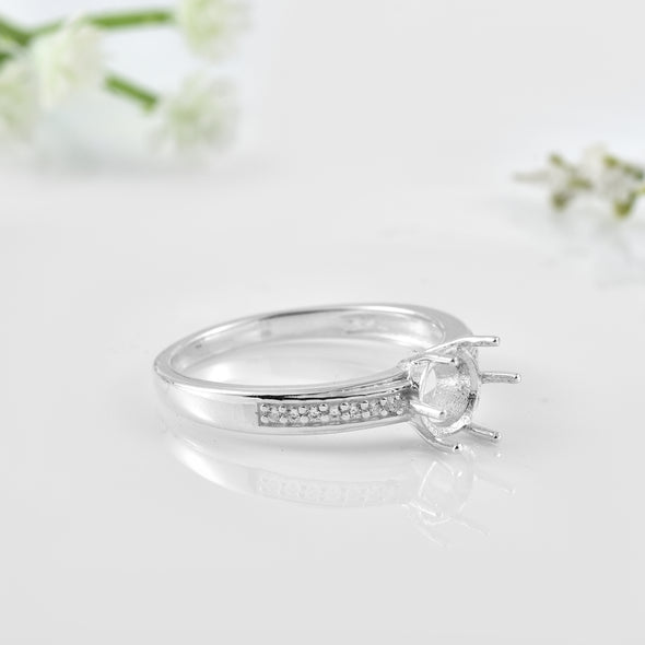 925 Sterling Silver 6.5MM Round Shape Semi Mount Ring