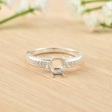 925 Sterling Silver 6.5MM Round Shape Semi Mount Ring