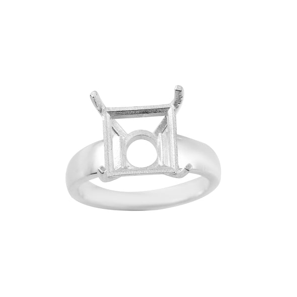 925 Sterling Silver 10MM Square Shape Semi Mount Ring