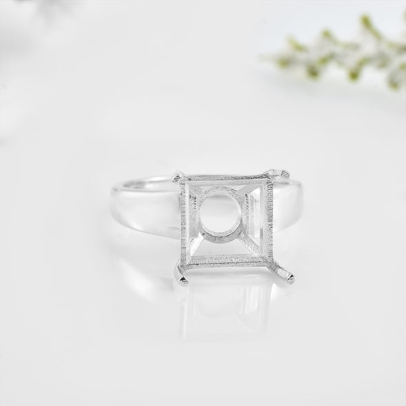 925 Sterling Silver 10MM Square Shape Semi Mount Ring