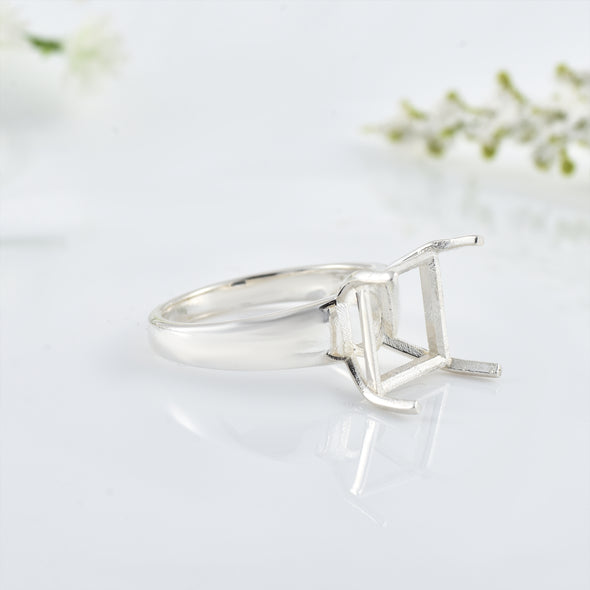 925 Sterling Silver 10MM Square Shape Semi Mount Ring
