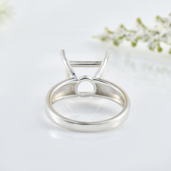 925 Sterling Silver 10MM Square Shape Semi Mount Ring