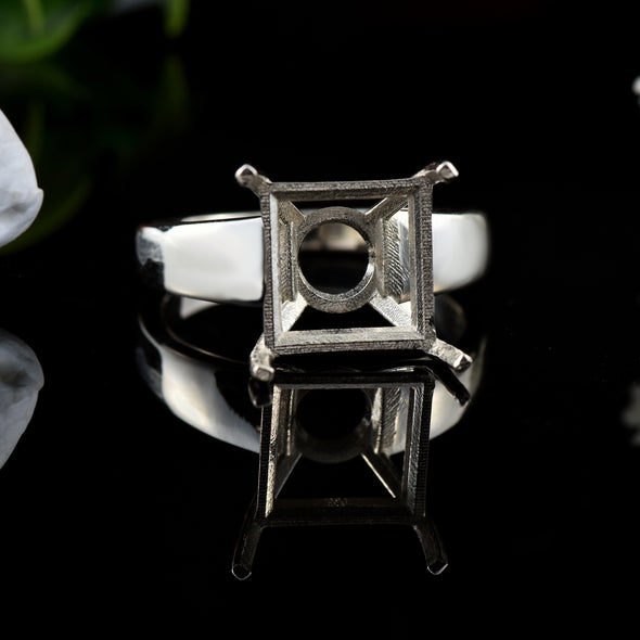 925 Sterling Silver 10MM Square Shape Semi Mount Ring