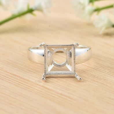 925 Sterling Silver 10MM Square Shape Semi Mount Ring