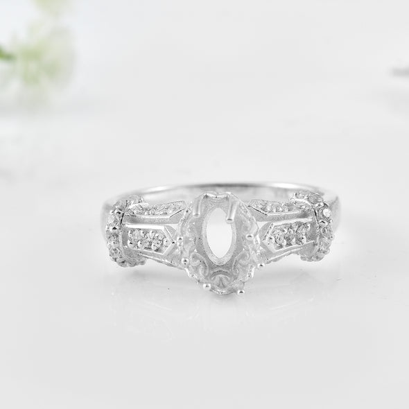 925 Sterling Silver 8x6MM Oval Shape Semi Mount Ring