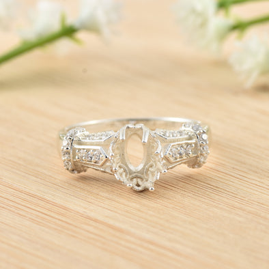 925 Sterling Silver 8x6MM Oval Shape Semi Mount Ring