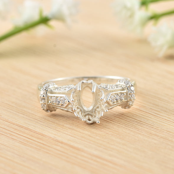 925 Sterling Silver 8x6MM Oval Shape Semi Mount Ring