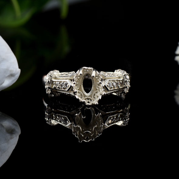 925 Sterling Silver 8x6MM Oval Shape Semi Mount Ring