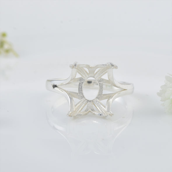 925 Sterling Silver 14x10MM Octagon Shape Semi Mount Ring