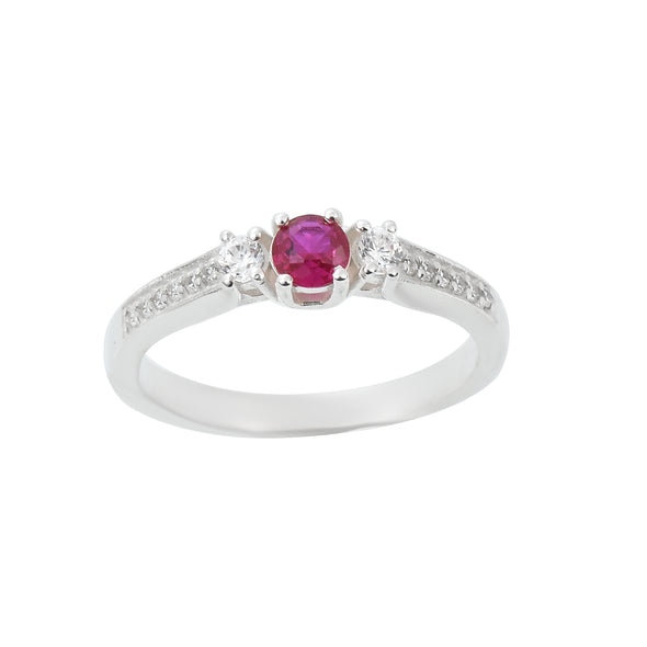 0.25 Ct Round Shape Ruby Three Stone Ring 925 Sterling Silver