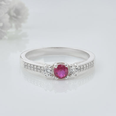 0.25 Ct Round Shape Ruby Three Stone Ring 925 Sterling Silver