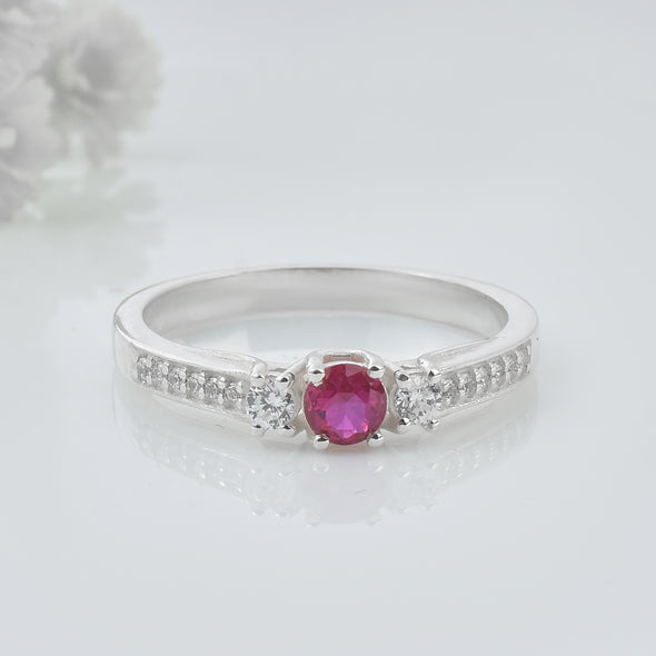 0.25 Ct Round Shape Ruby Three Stone Ring 925 Sterling Silver