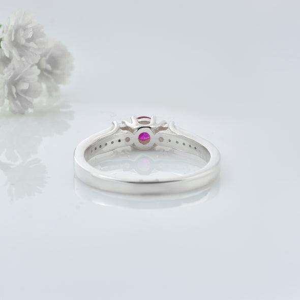 0.25 Ct Round Shape Ruby Three Stone Ring 925 Sterling Silver