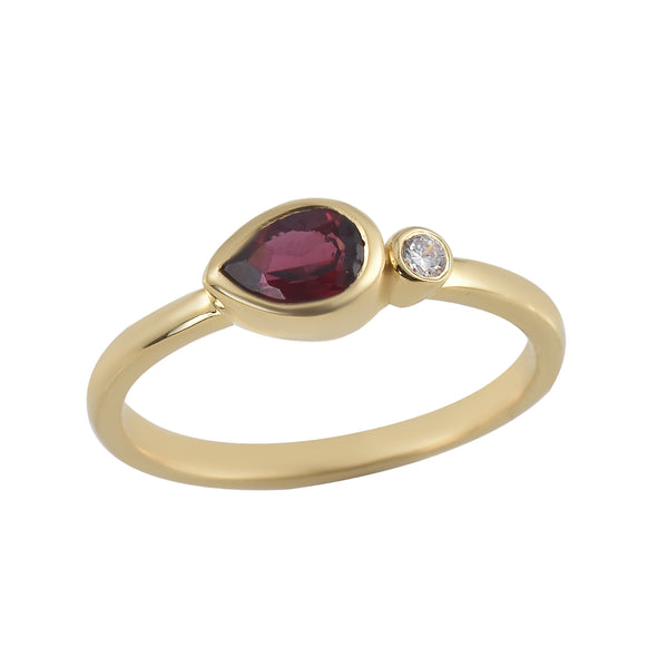 0.70 Ct Pear Shape Rhodonite Garnet Ring 925 Sterling Silver Gold Plated