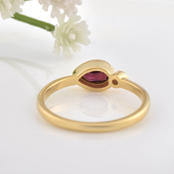 0.70 Ct Pear Shape Rhodonite Garnet Ring 925 Sterling Silver Gold Plated