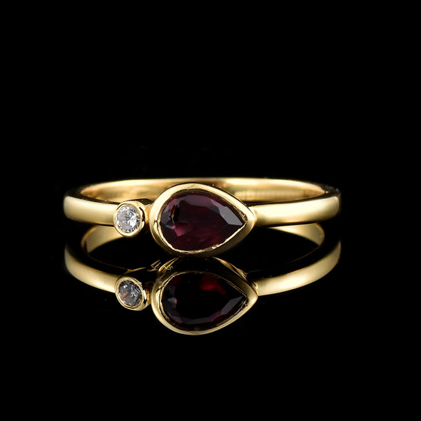 0.70 Ct Pear Shape Rhodonite Garnet Ring 925 Sterling Silver Gold Plated