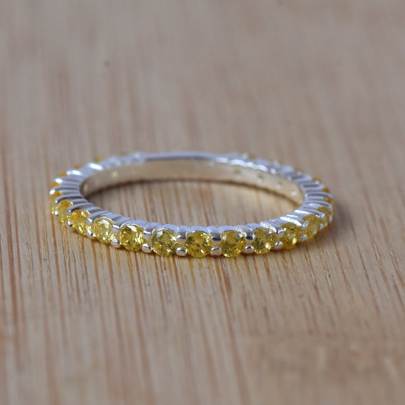 0.69 Ct Round Shape Citrine Eternity Band Ring 925 Sterling Silver