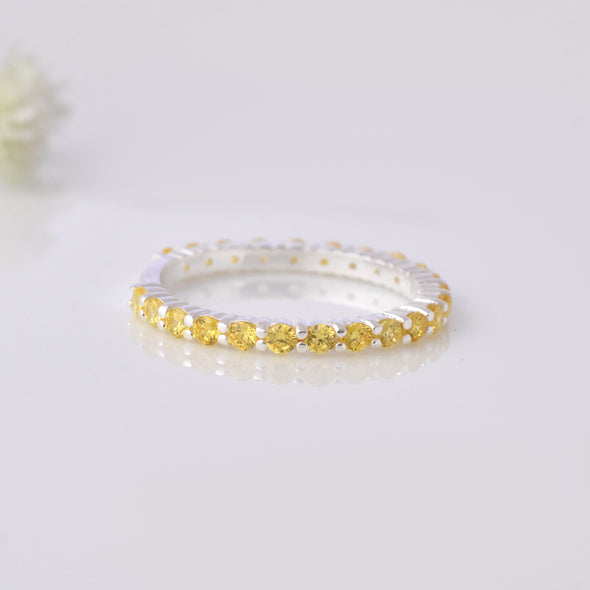 0.69 Ct Round Shape Citrine Eternity Band Ring 925 Sterling Silver