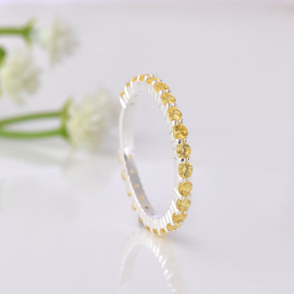 0.69 Ct Round Shape Citrine Eternity Band Ring 925 Sterling Silver