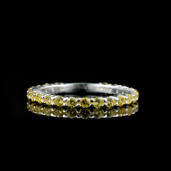 0.69 Ct Round Shape Citrine Eternity Band Ring 925 Sterling Silver