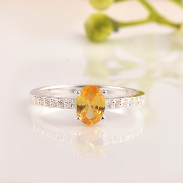 1.00 Ct Oval Shape Citrine Solitaire Ring 925 Sterling Silver