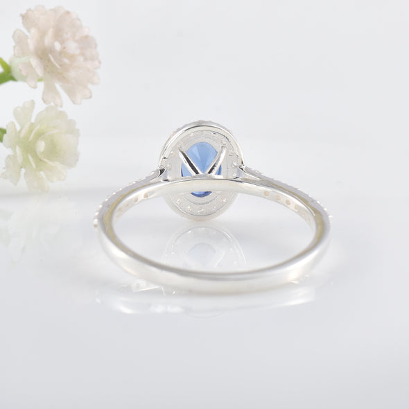 1.00 Ct Oval Shape Tanzanite Halo Ring 925 Sterling Silver