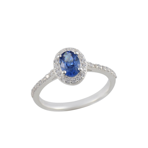 1.00 Ct Oval Shape Tanzanite Halo Ring 925 Sterling Silver