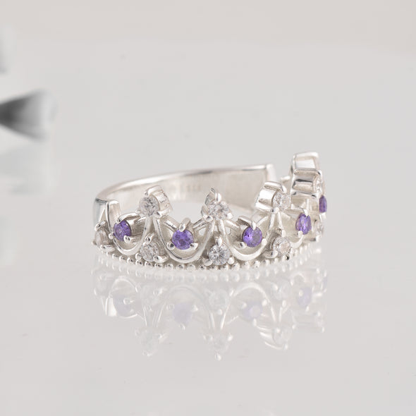 0.54 Ct Round Amethyst Crown Ring 925 Sterling Silver